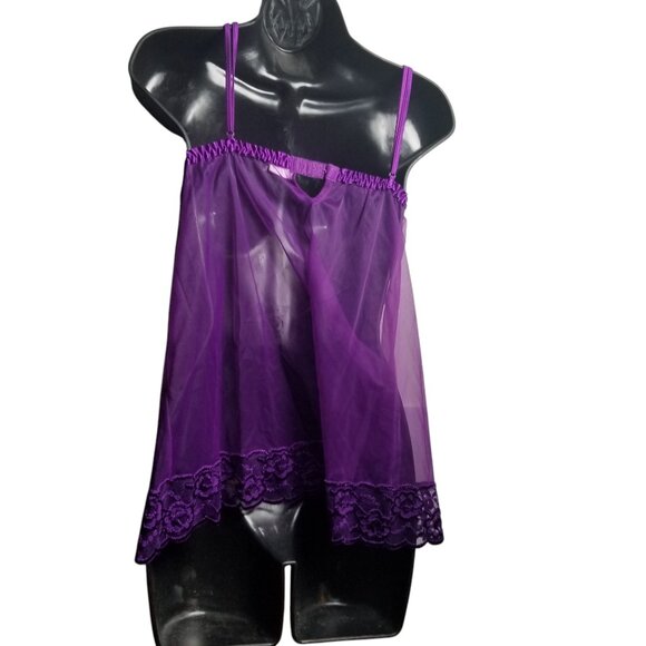 NWOT Fedricks of Hollywood Women's Purple Babydoll Cami Lace Coquette 90s Y2K - Picture 2 of 5